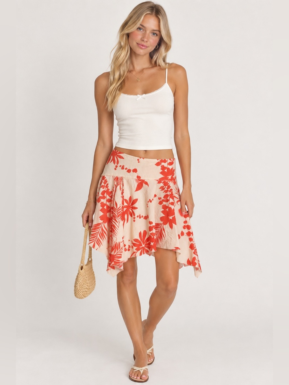 Roxy Low Rise Asymmetrical Tropical Mini Skirt Juniors Size 5 Resort Hawaii Boho